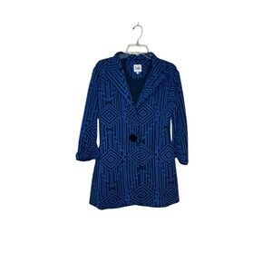 Luii Women's Jacket Textured Geometric Print Big Button‎ Mid Length Blue Medium